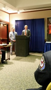 State Sens. Joseph Griffo and Phil Boyle address FASNY leadership and others on Fire Service Government Affairs Day in Albany.