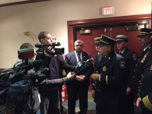 FASNY President Robert N. McConville speaks with the press May 4 during Fire Service Government Affairs Day in Albany. 